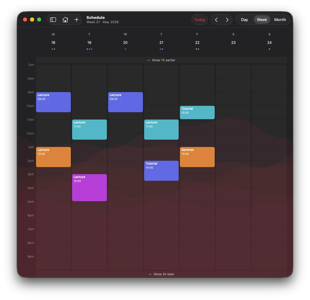 majored on Mac — Weekly schedule